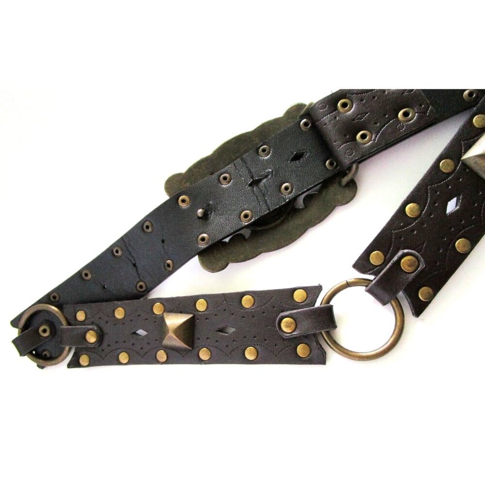 Brown Women's Western Belt - Faux Leather - Rhinestone Carved Buckle - 36 inches - Picture 8 of 10